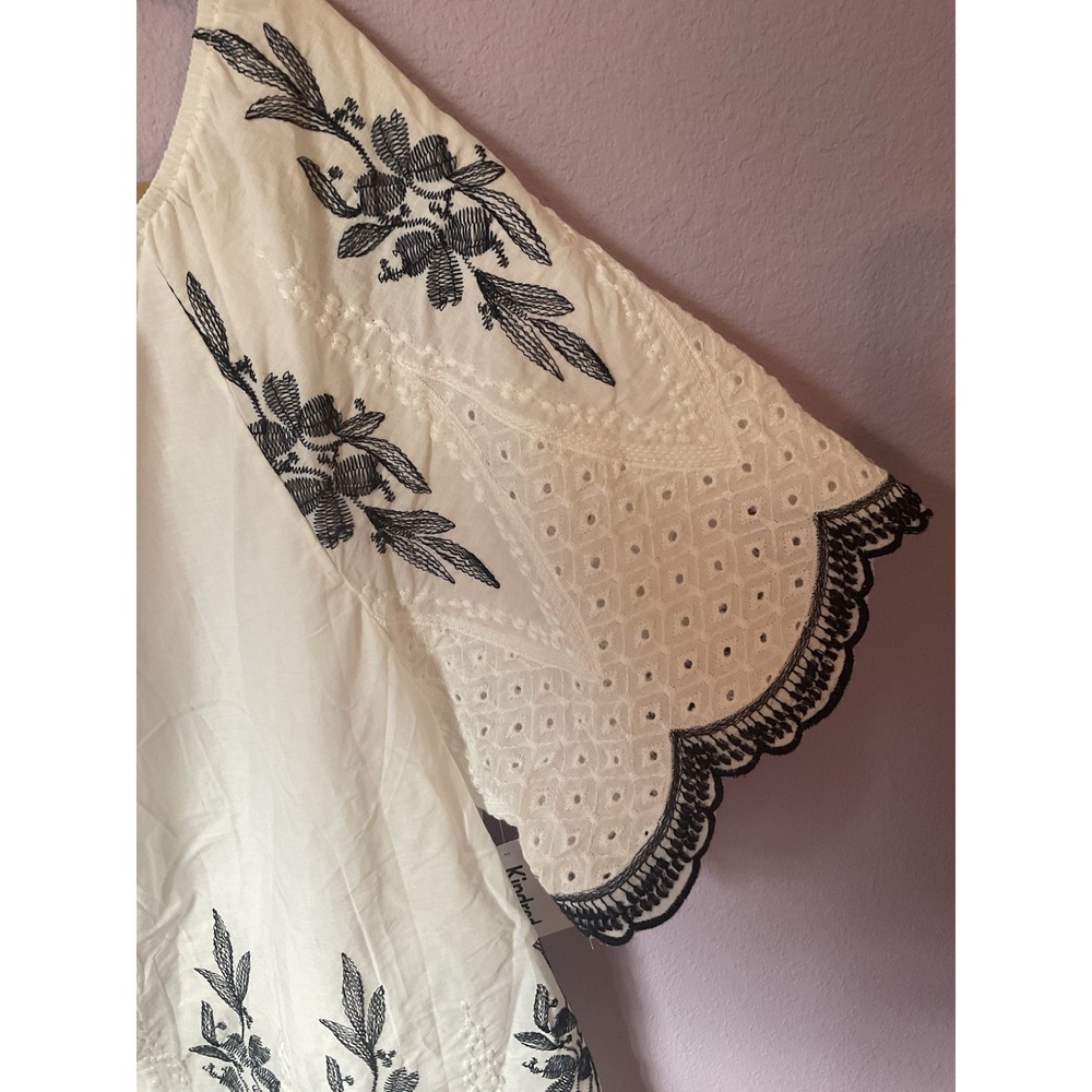 Kindred White Navy Eyelet Boho Embroidered Cotton Blouse Top Mini Dress 3X New - Picture 2 of 4